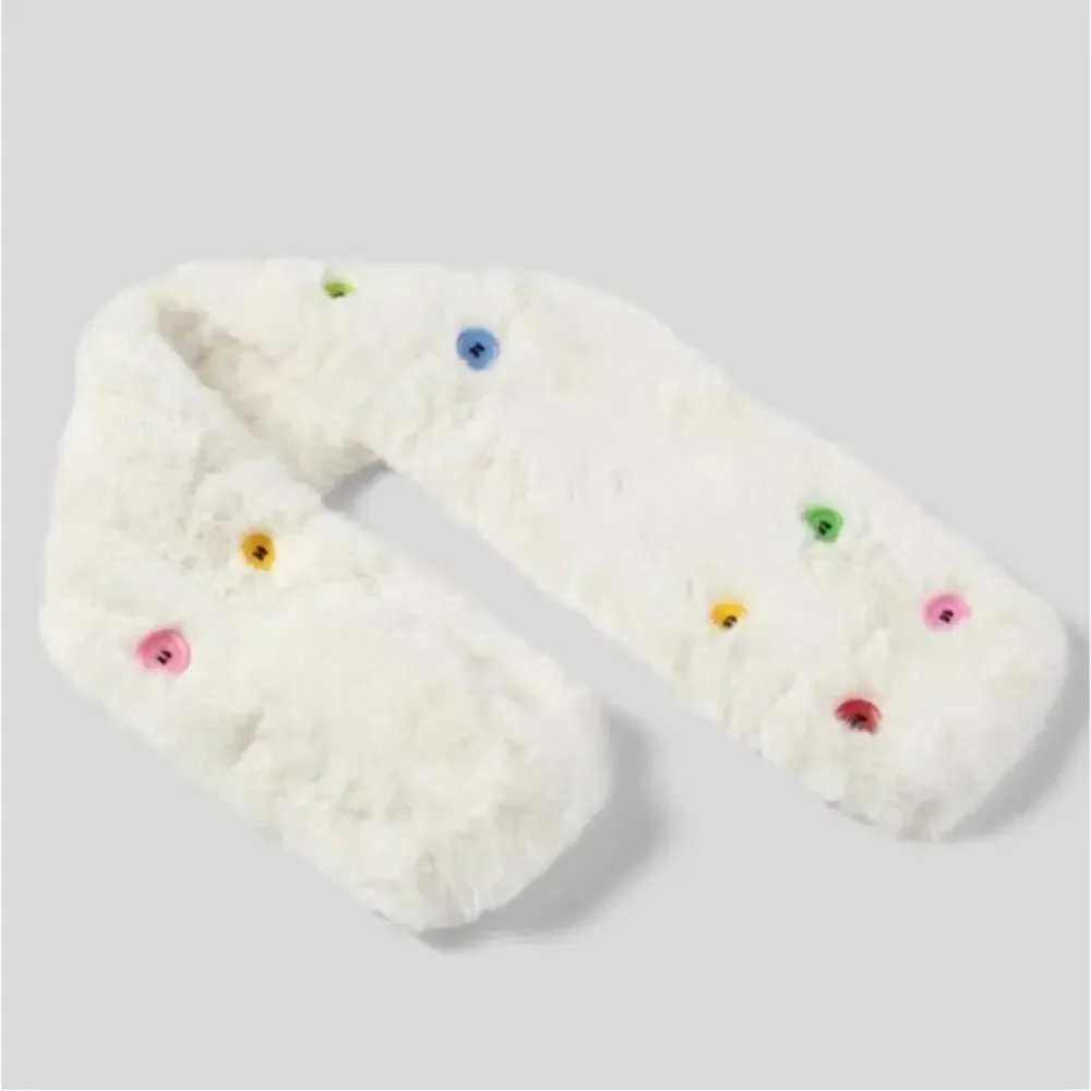 Halara White Faux Fur Decorative Button Scarf Winter One Size